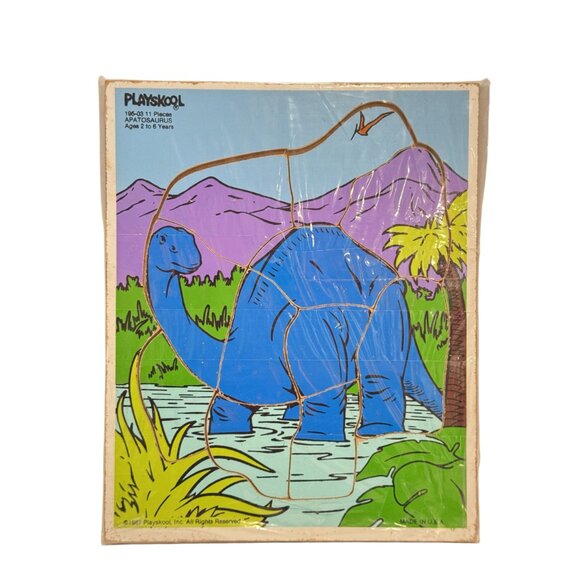 Vintage 1987 Playskool Definitely Dinosaurs Blue Apatosaurus Wood Tray Puzzle - Picture 2 of 5